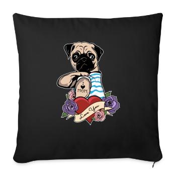 I Love Mom Tattoo I Pug Mom - Sofa pillowcase 17,3'' x 17,3'' (45 x 45 cm) - black - Front