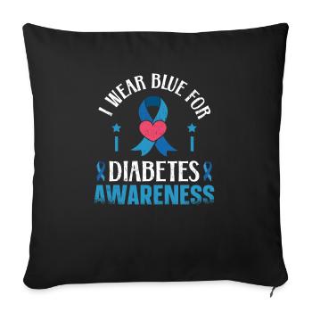Diabétique Je porte du bleu pour la sensibilisation au diabète - Housse de coussin décorative 45 x 45 cm - noir - Devant
