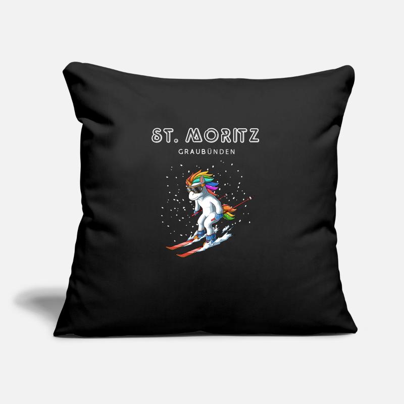 Sankt Moritz Graubünden Schweiz Retro Ski Einhorn Sofakissenbezug 45 x 45 cm