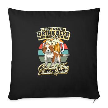 Buvez de la bière et accrochez-vous avec mon Cavalier King Charles - Housse de coussin décorative 45 x 45 cm - noir - Devant