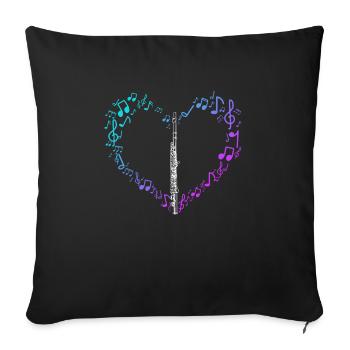 Flute Gift Music Notes Heart Love - Sofa pillowcase 17,3'' x 17,3'' (45 x 45 cm) - black - Front