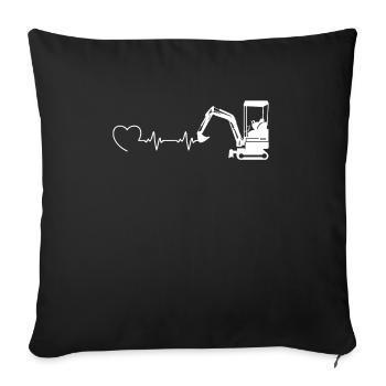 Excavator Heartbeat Construction Vehicle Digger - Sofa pillowcase 17,3'' x 17,3'' (45 x 45 cm) - black - Front