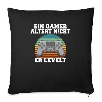 A gamer does not age, he levels - Sofa pillowcase 17,3'' x 17,3'' (45 x 45 cm) - black - Front
