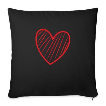Cœur rouge avec rayures - Housse de coussin décorative 45 x 45 cm - noir - Devant
