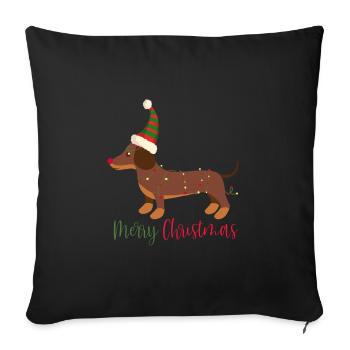 Dackel, Dachshund, Weihnachten, X-Mas, Christmas - Sofakissenbezug 45 x 45 cm - Schwarz - Vorne