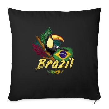 Toucan vintage du Brésil avec drapeau et masque de samba - Housse de coussin décorative 45 x 45 cm - noir - Devant