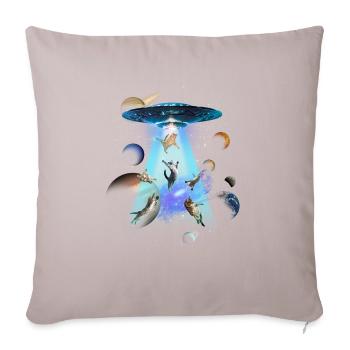 Katzen-UFO-lustiger Kätzchen-ausländischer fliegender Untertasse-Spaß - Sofakissenbezug 45 x 45 cm - helles Taupe - Vorne
