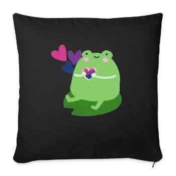 Grenouille douce avec des couleurs de drapeau de fierté bisexuelle - Housse de coussin décorative 45 x 45 cm - noir - Devant