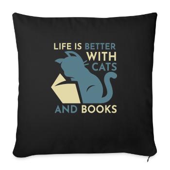 La vie est meilleure avec les chats et les livres - Cat Book - Housse de coussin décorative 45 x 45 cm - noir - Devant