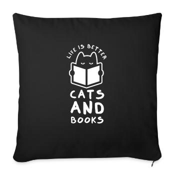 Life Is Better with Cats And Books - Cat Book - Sofa pillowcase 17,3'' x 17,3'' (45 x 45 cm) - black - Front