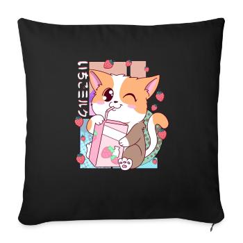 Cute Japanese Kawaii Cat Strawberry Milk Shake Nek - Sofa pillowcase 17,3'' x 17,3'' (45 x 45 cm) - black - Front