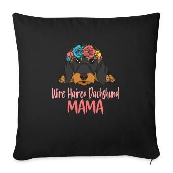 Rough-haired dachshund MAMA - Sofa pillowcase 17,3'' x 17,3'' (45 x 45 cm) - black - Front