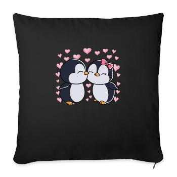 Saint-Valentin Pingouin Couple Pingouins - Housse de coussin décorative 45 x 45 cm - noir - Devant