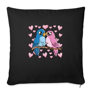 Saint-Valentin Couple Oiseaux Cœurs Oiseaux - Housse de coussin décorative 45 x 45 cm - noir - Devant
