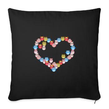 Bunte Herz-eule - Sofakissenbezug 45 x 45 cm - Schwarz - Vorne