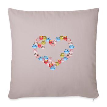 Bunte Herz-eule - Sofakissenbezug 45 x 45 cm - helles Taupe - Vorne