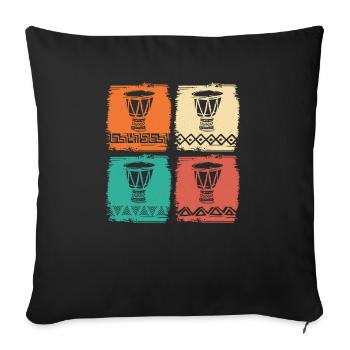 Instrument Africain Rétro Djembé & Dunun - Housse de coussin décorative 45 x 45 cm - noir - Devant