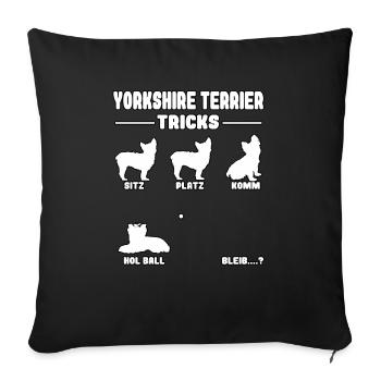 Drôle de propriétaire de chien Yorkshire Terrier Tricks - Housse de coussin décorative 45 x 45 cm - noir - Devant