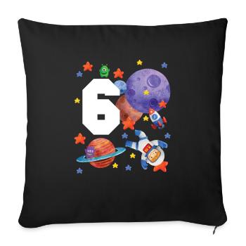 Kinder Geburtstag 6 Jahre Mädchen Jungen Astronaut - Sofakissenbezug 45 x 45 cm - Schwarz - Vorne
