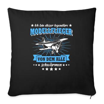 Modellflug RC Flugzeug Modellfliegen - Sofakissenbezug 45 x 45 cm - Schwarz - Vorne