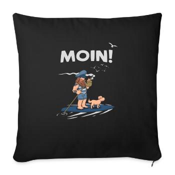 Moin Digga Spruch mit Möwe Kapitän und Meer - Sofakissenbezug 45 x 45 cm - Schwarz - Vorne