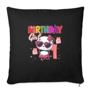 Birthday child 1 panda - Sofa pillowcase 17,3'' x 17,3'' (45 x 45 cm) - black - Front