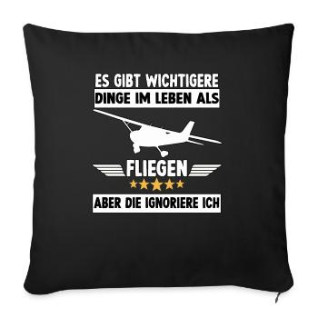 Flugzeug Aviation für Hobby Piloten Flieger - Sofakissenbezug 45 x 45 cm - Schwarz - Vorne