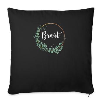 Braut I Blumenkranz Hochzeit Boho Stil Eukalyptus - Sofakissenbezug 45 x 45 cm - Schwarz - Vorne