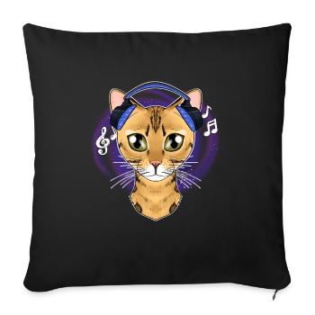 Cute Bengal Cat I Music Lover I Headphones - Sofakissenbezug 45 x 45 cm - Schwarz - Vorne