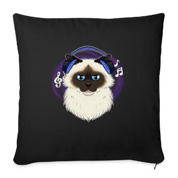 Mignon Birman Cat I Music Lover I Casque - Housse de coussin décorative 45 x 45 cm - noir - Devant