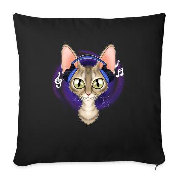 Cute Devon Rex Cat I Music Lover I Headphones - Sofa pillowcase 17,3'' x 17,3'' (45 x 45 cm) - black - Front