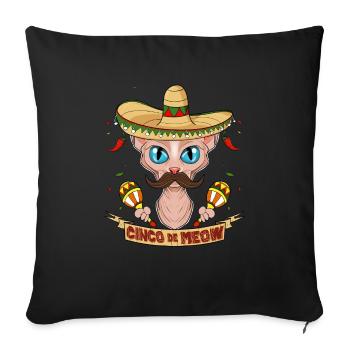 Cinco de Mayo Sphynx Cat Cinco de Meow I Sombrero - Housse de coussin décorative 45 x 45 cm - noir - Devant