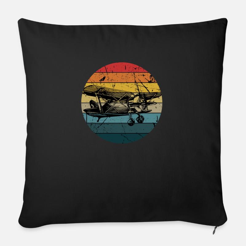 Vintage Flugzeug Flugzeug Pilot Luftfahrt - - Sofakissenbezug 45 x 45 cm - Schwarz