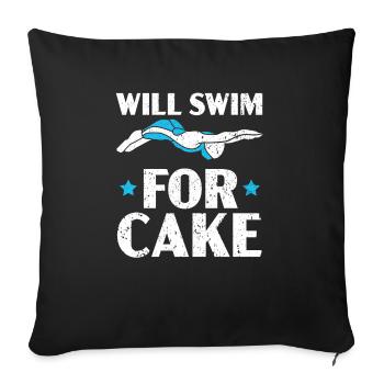 Will Swim For Cake Swimming Coach Swimmer - Sofa pillowcase 17,3'' x 17,3'' (45 x 45 cm) - black - Front