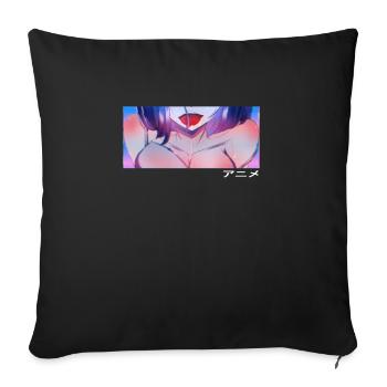 Anime Girl Augen "Anime" in japanischer Schrift - Sofakissenbezug 45 x 45 cm - Schwarz - Vorne