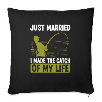 Pêche Juste marié J’ai fait la prise de ma vie - Housse de coussin décorative 45 x 45 cm - noir - Devant