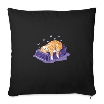 Funny Cat on a Bag Vacation Holiday - Sofa pillowcase 17,3'' x 17,3'' (45 x 45 cm) - black - Front