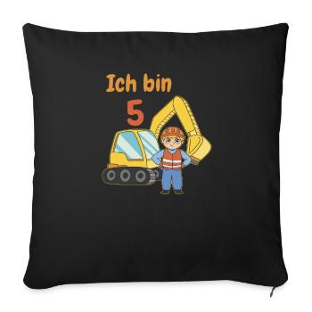 5 Geburtstag Bagger T-Shirt Junge - 5 Jahre - Sofakissenbezug 45 x 45 cm - Schwarz - Vorne