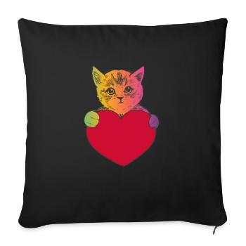 Bunte Katze, die ein Herz umarmt - Tabby Cat Stripes - Sofakissenbezug 45 x 45 cm - Schwarz - Vorne