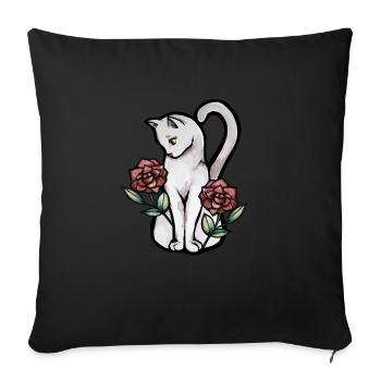 White cat roses - Sofa pillowcase 17,3'' x 17,3'' (45 x 45 cm) - black - Front