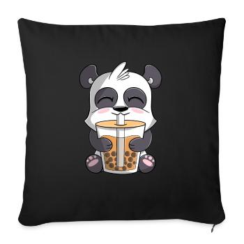 panda boba tea cute kawaii bubble tea panda - Sofa pillowcase 17,3'' x 17,3'' (45 x 45 cm) - black - Front