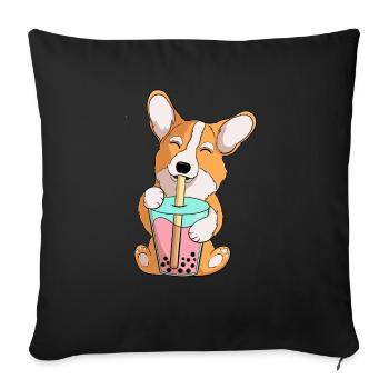 süßer Corgi trinkt Boba Tee Bubble Tea lustig - Sofakissenbezug 45 x 45 cm - Schwarz - Vorne