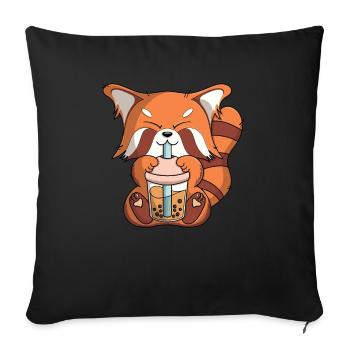 cute kawaii red panda boba tea bubble tea fun - Sofa pillowcase 17,3'' x 17,3'' (45 x 45 cm) - black - Front