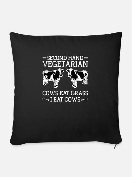 Gebrauchte vegetarische Kühe fressen Gras - Ranch - Sofakissenbezug 45 x 45 cm - Schwarz