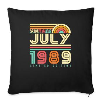 Né en juillet 1989 - Housse de coussin décorative 45 x 45 cm - noir - Devant
