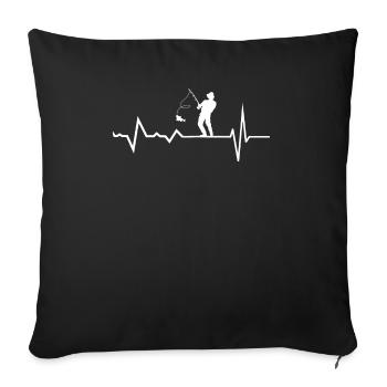 Herzschlaglinie Mit Hobbyfischer Weisses Design - Sofakissenbezug 45 x 45 cm - Schwarz - Vorne