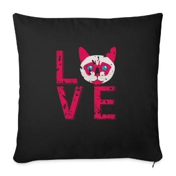 Vintage LOVE Cute Cat Lover T-Shirt Present Gift - Sofa pillowcase 17,3'' x 17,3'' (45 x 45 cm) - black - Front