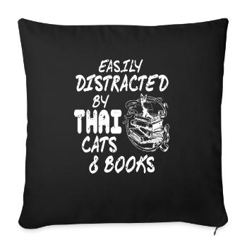 Easily Distracted By Thai Cats & Books T-Shirt - Sofa pillowcase 17,3'' x 17,3'' (45 x 45 cm) - black - Front