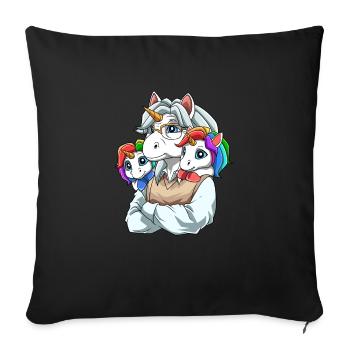 Enkelkinder und Großvater Einhörner - Sofakissenbezug 45 x 45 cm - Schwarz - Vorne
