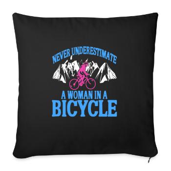 Never Underestimate A Woman In a Bicycle Tee - Sofa pillowcase 17,3'' x 17,3'' (45 x 45 cm) - black - Front